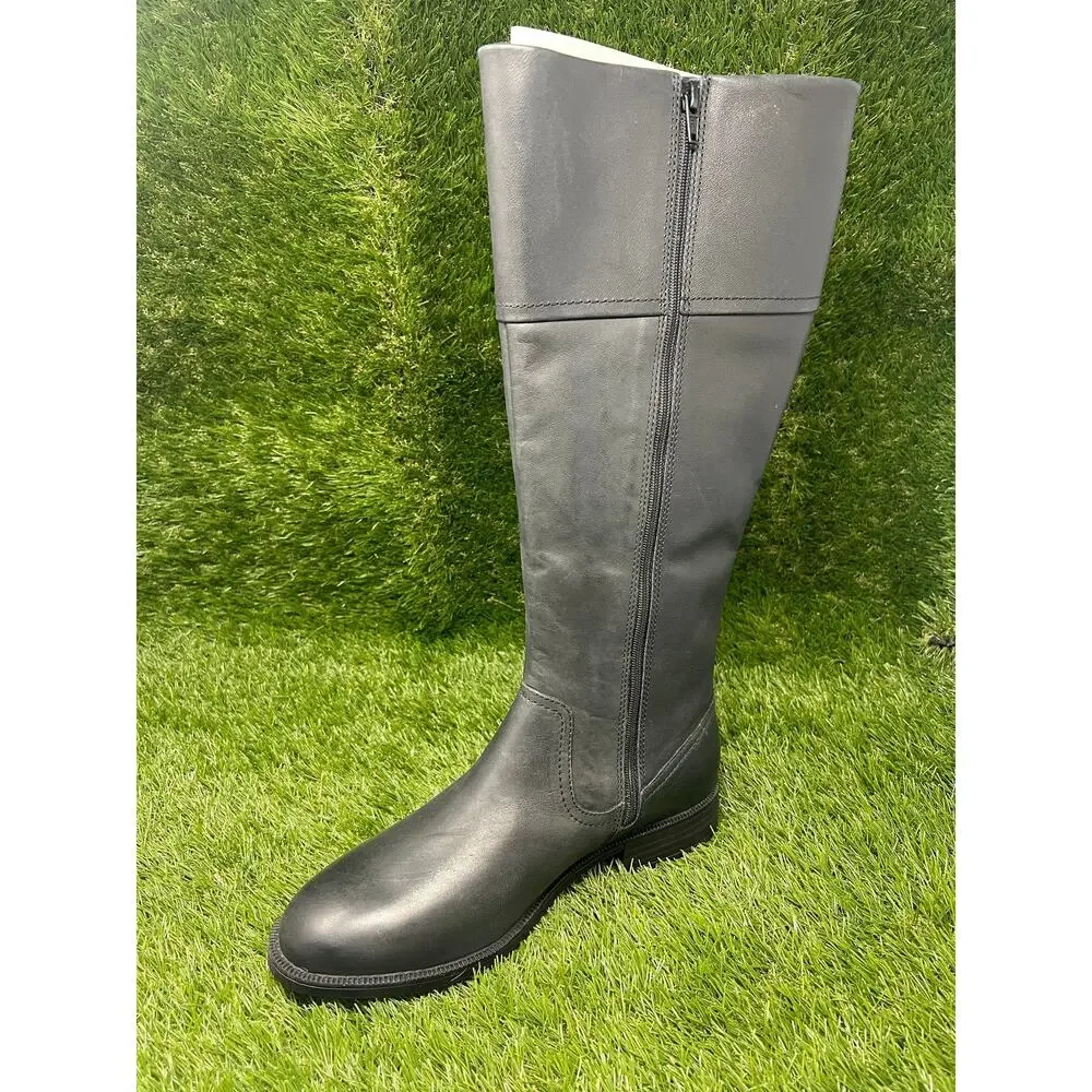 Clarks Women's 9.5Wide Adalynn Black Leather Knee High Boots